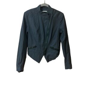 T Tahari Charcoal Asymmetrical Bomber Moto Jacket Size 6